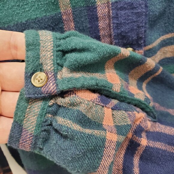 American Eagle Women's Green Orange Plaid Soft Flannel Cotton LS Button Up Top L - Picture 3 of 8